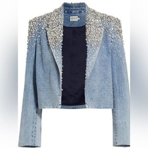 *NWT* Alice & Olivia Ivan Cropped Jeweled Denim Jacket, Size SMALL